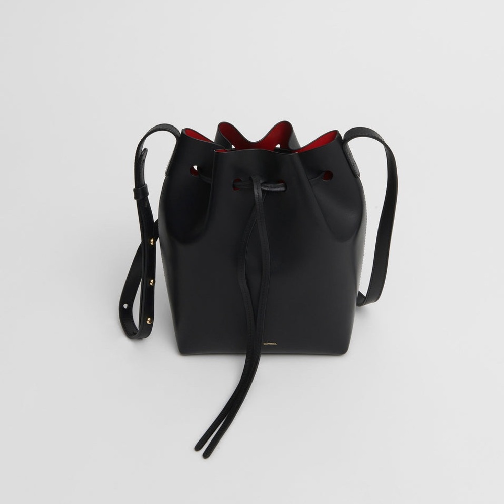 Mansur Gavriel Black and Red Mini Bucket Bag - Picture 2 of 11